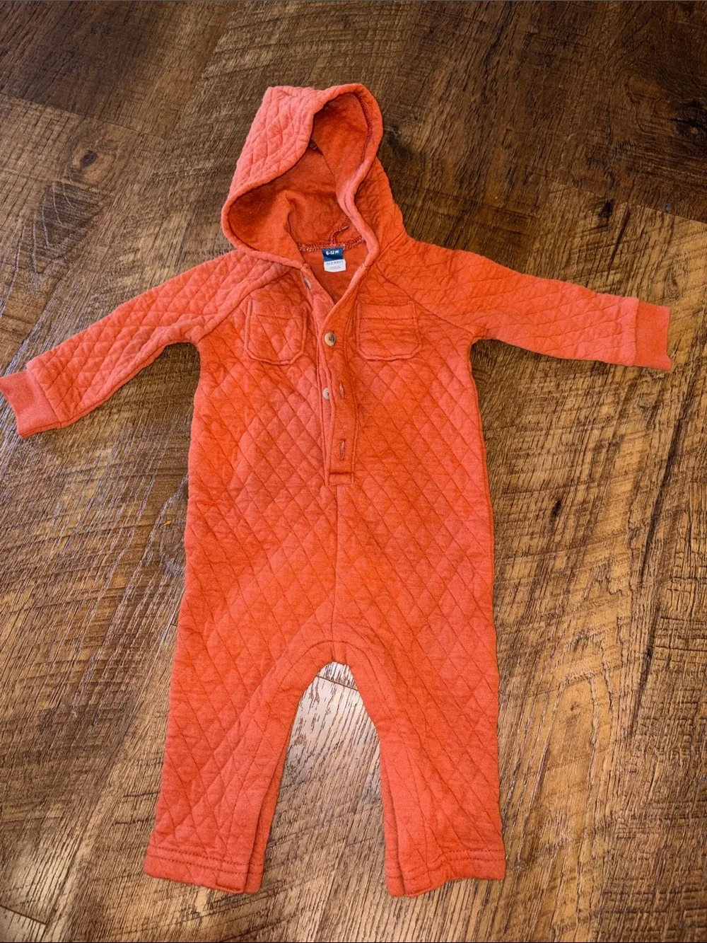 Old Navy Orange Quilted Hooded Baby One-Piece - Size 6-12 months